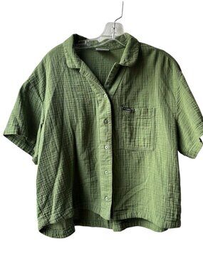 XL Columbia Green Button Up 100% Cotton Collared Shirt Crepe Comfy Gorpcore
